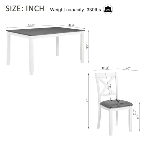 Image of Harper & Bright Designs Modern 7-Piece Dining Set,58.5 inch Solid Wood Table & 6 Padded X-Back Style Chairs, Grey & White Two-Toned for Kitchen /Dining Room, 6-Person Seating