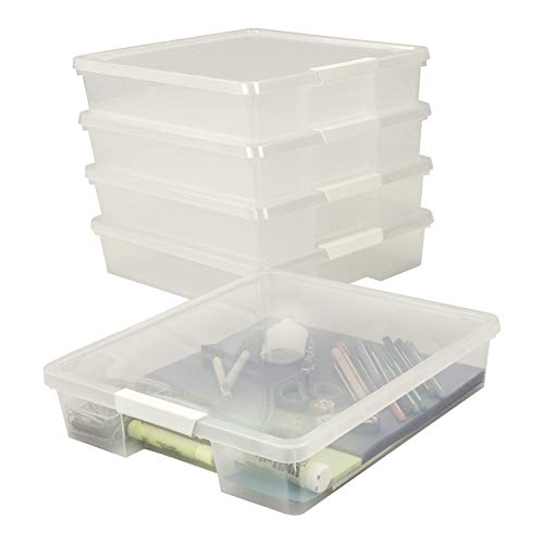 Storex Classroom Craft Project Box – Stacking Plastic Organizer Fits 12X12 Scrapbooking Paper, Clear, 5-Pack (63209U05C) #TOP2