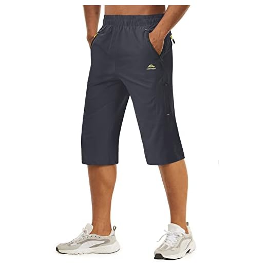 TACVASEN Herren Kurze Cargohose 3/4 Schnelltrocknende Shorts Wanderhose mit Reißverschlusstasche, Dunkelgrau, 32