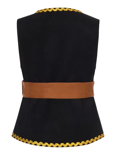 Boys Girls Medieval Steampunk Suede Vest Kids V Neck Sleeveless Belted Dressy Waistcoat Top3