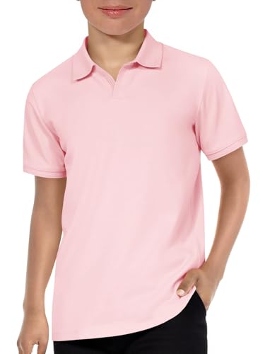 Haloumoning Boys Short Sleeve Polo Shirts Kids Casual V-Neck Uniform School Golf Pique Polo Shirt 5-14 Years Pink