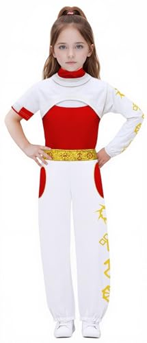 Girls Cheerleader Athletic Clothing Set Uniform Outfit White Hooded Sweatshirt Red Mesh Top and Pants 3PC2