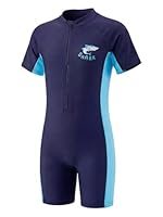 JiAmy Jungen Badeanzug Einteiler UV-Schutz Kurzarm Reißverschluss Rashguard Kinder Schwimmanzug Sommer Badebekleidung Bademode 9-10 Jahre, Blau, 140