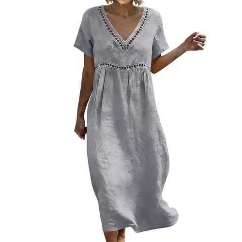 Piuwrlz Cotton Linen Long Dresses for Women Summer Casual Short