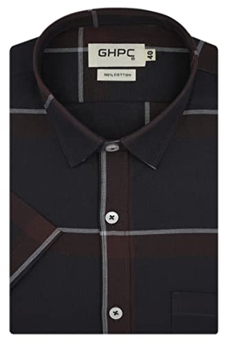 Image of GHPC 100% Cotton Checkered Half Sleeves Regular Fit Formal Shirt for Men