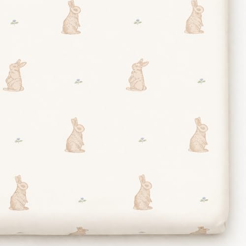 Image of Oilo Crib Sheet, Breathable Turkish Cotton Jersey Fitted, 300 Thread Count, Machine Washable, Designed for Standard Crib Mattresses and Toddler Beds (28 inch x 52 inch x 9 inch), Bunny