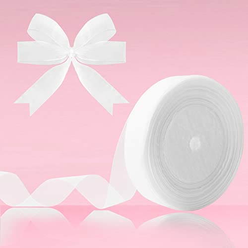 Hiswan 3/4 Inch Sheer Organza Ribbon 50 Yards White Chiffon Ribbon For Gift Wrapping Wedding Bouquet Crafts #TOP1