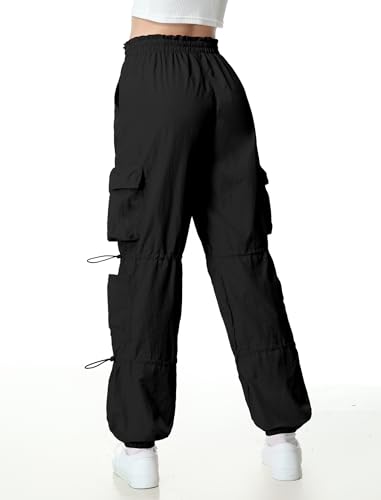 Image of EXARUS Girls Parachute Pants Cargo Hip Hop Wide Leg Baggy Y2K Teen | Tween Casual School Dance Streetwear with Pockets Elastic Waist Youth Junior Kids Bottoms Hiking 8-14Y