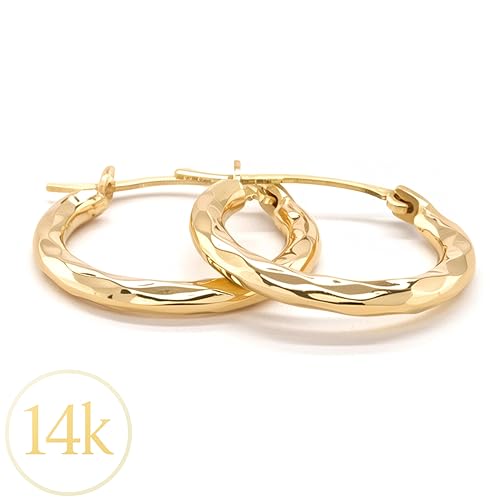 10K/14K Real Yellow Gold Twisted Hoop Earrings for Women by GOLDMANIA – 15mm Polished Round Hoops – Lightweight with Secure Latch Back2