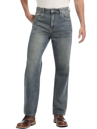 Men's Loose Fit Jeans Wide Leg Medium Weight Denim Pants Vintage Washed