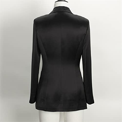 Women's Blazer Suits Black Satin Single Breasted Jacket Women Business Coat3