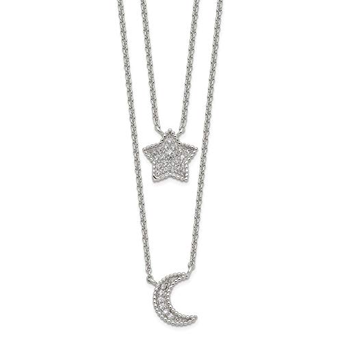 925 Sterling Silver Cubic Zirconia Cz Moon Star Double Strand Chain Necklace Pendant Charm Celestial Multi Layer Fine Jewelry For Women Gifts For Her