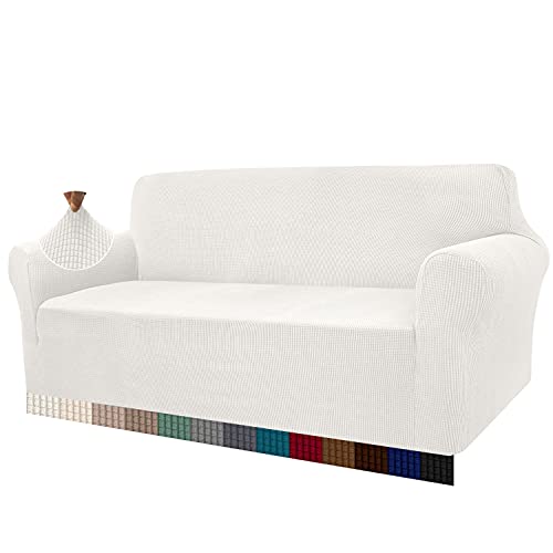 Granbest High Stretch Sofabezug Moderne Sofaüberwurf Jacquard Elastische Sofahusse für Wohnzimmer Protector für Hunde Haustiere (4 Sitzer, Creme)