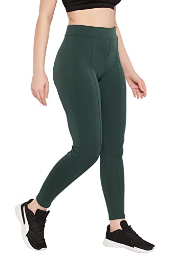 Image of Clovia Women's Snug Fit Ankle-Length High-Rise Active Tights in Green