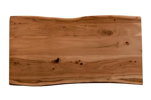 SAM Holzplatte 80x40 cm Emilio, Tischplatte aus Akazienholz massiv + nussbaumfarben, Baumkanten-Platte für Heimwerker, geeignet für Arbeitsplatten, Tische & Fensterbretter
