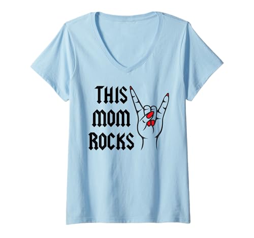 Femme This Mom Rocks Mother's Day Rock n Roll Mother Metal Lover T-Shirt avec Col en V