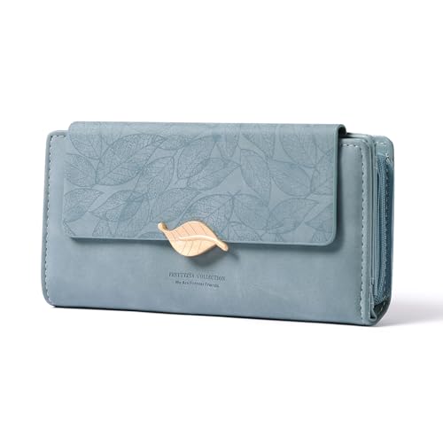Image of Women's Wallet Leather RFID Blocking Bifold Clutch Large Capacity Credit Card Holder with Coin Zipper Purse