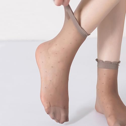 Image of 20 Pairs Women's Sheer Ruffle Socks Ankle High Nylon Cool Ultra Thin Frilly Socks See Through Silk Nude Short Lace Dress Sock for Women Clear Crew Hosiery Breathable