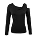 Women's Cutout Thermal T-Shirts, Long Sleeve Asymmetric Slim Fit Shirts Fall Soft Comfy Warm Tops Black