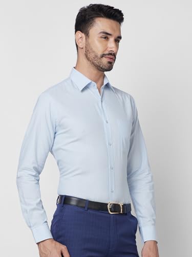 Image of Raymond Men Slim Fit Structure Pattern Pure Cotton Semi Cutaway Collar Full Sleeve Formal Shirt