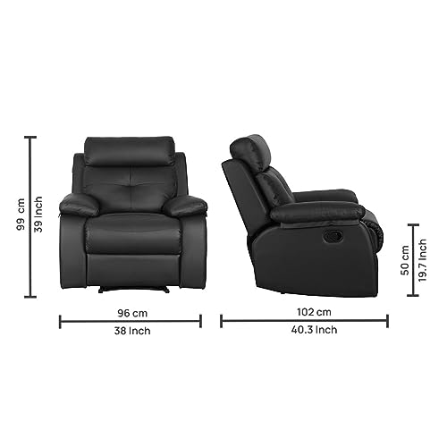 Image of Recliners India - Ohio Single Seater Recliner Sofa | 3 Modes of Comfort | Manual Recliner Chair | Cushion Armrest | Living Room Recliner Sofa | 1-Year Manufacturer Warranty | Colour- Black