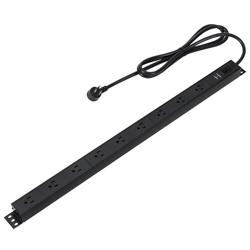 Image of Amazon Basics Surge Protector Power Strip, 9-Outlet, Heavy Duty, Metal, 600 Joules, 6ft Extension Cord, Mountable, Wide Spaced, Black