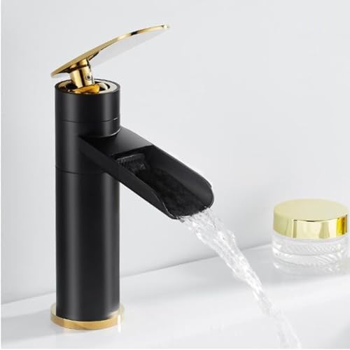Grifo de baño de cascada negro oro para reformar lavabos de estilo nórdico