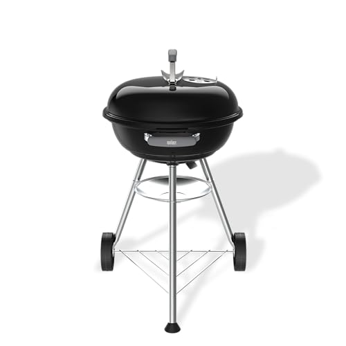 Weber Compact Kettle Holzkohlegrill (2026 Version) / Dreibein-Ständer und Räder, Hitzebeständiges, rostfreies Design, Verchromter dreilagiger Rost, 47 cm, Schwarz