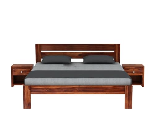 Image of Solid Sheesham Wood King Size Bed Without Storage for Bedroom Living Room | Wooden Double Bed Cot for Home Hotel | (Honey Finish-2 Patti, King Size)