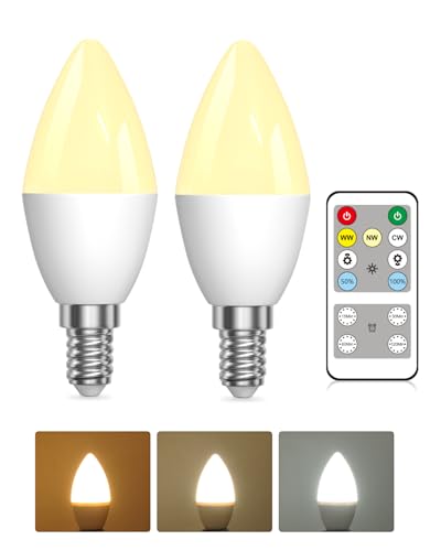 Lustaled 4W E12 LED Candelabra Light Bulbs with Remote Control Dimmable B11/C37 Candle Bulb 40 Watt Equivalent 3 Color & Timer 120V for Chandeliers Ceiling Fans Night Lamps Non-Rechargeable