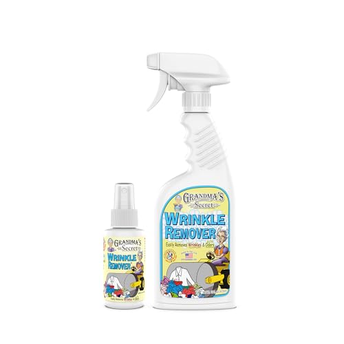 Image of Grandma's Secret Wrinkle Remover - Wrinkle Release Spray, Odor Eliminator, and Fabric Refresher Spray - Chlorine and Bleach Free - 16 oz & 3 oz Travel Size Combo