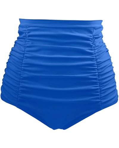 Image of Tempt Me Women's High Waisted Swimsuit Bottom Tummy Control Ruched Bikini Bottom Vintage Swim Bottom Tankini Briefs