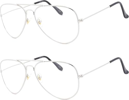 NEW VISION 2 Pack Occhiali Da Lettura Uomo Stile Retro Aviatore Occhiali Da Vista UV400 Occhiali Lettura per Uomo Donna NV8132 (Argento*2, 2, Diottria)