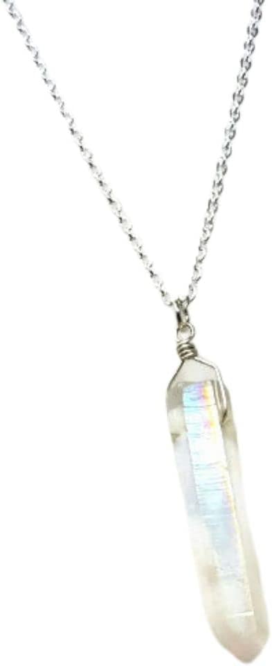 Angel Aura Crystal Necklace, Angel Aura Quartz Pendant, Silver Plated Chain - Choose Chain Length