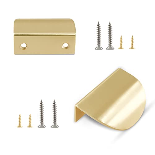 Unlorspy 2Pcs 60Mm/2.36 Inch Length Edge Finger Tab Pull, Zinc Alloy Leaf Cupboard Door Handle, Leaf Shaped Cabinet Handles With Screws For Cupboard Cabinet Drawer (Brushed Brass, Style A Short) #TOP11