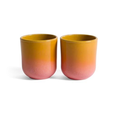 Ljuk Juego de 2 tazas de capuchino de 200 ml, cerámica fabricada en Portugal, con certificación barista, en elegante caja de regalo, sin asa, tazas de cerámica (Sunset Surf (rosa amarillo)