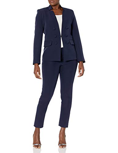 Tahari ASL Women's Faux Double-Breasted Jacket and Ankle Pant Set, Navy, 12