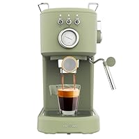 Cecotec Macchina da Caffè Espresso Power Espresso 20 Retro Green. 1100 W, 20 Bar, Sistema Thermoblock, Vaporizzatore Orientabile, Manometro, Braccio Portafiltri con Doppia Uscita e 2 Filtri, 1,25 L