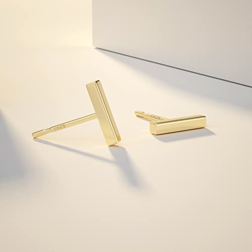 Jiayiqi Bar Gold Stud Earring For Women 14K Gold Plated Dainty Gold Bar Earrings 925 Sterling Silver Mini Cartilage Earrings Studs Hypoallergenic Earrings Jewelry Gift #TOP5