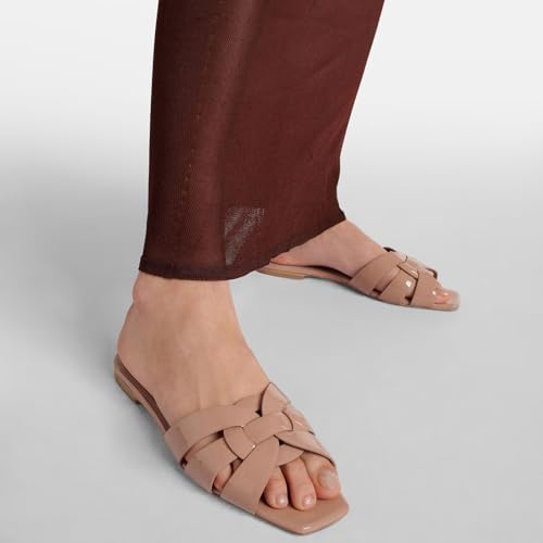 Image of THESHY Women's Flat Sandals Square Toe Patent Leather Comfortable Slip on Slippers Casual Summer Dressy Beach Slide Sandals for Women