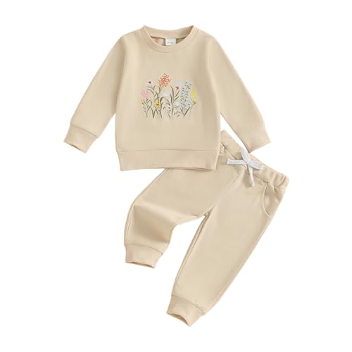 Image of Infant Baby Girl Fall Outfit Embroidered Flower Print Shirt Sweatshirts Pant Newborn Winter Clothes 3M 6M 12M 18M