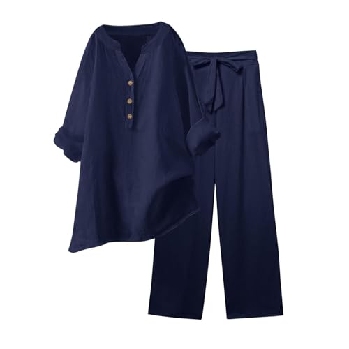 Ensemble en lin femme avec chemise manches longues et pantalon 3/4