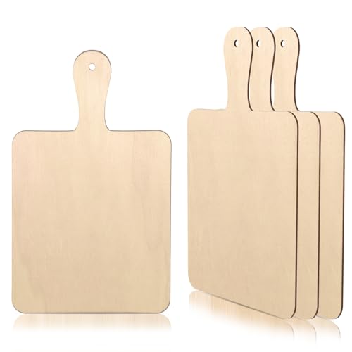 4 Pack Charcuterie Boards Bulk, Mini Charcuterie Boards, Cutting Board Bulk Unfinished Wooden with Handle for Creative DIY, Art Painting, Home Kitchen Decoration, Cooking Utensils(9.06' X 5.51')