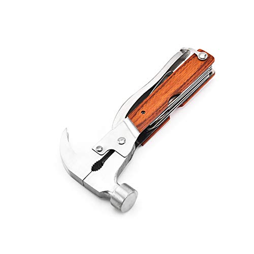 13 in 1 Portable Survival Multitool Pocket Mini Hammer Ergonomic Design Metal Construction Wood Inlay Handle Multifunctional Hammer Tool for Outdoor Survival,Camping, Fishing, Hiking.