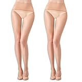 Aaronano 2 Pairs Women's Sheer Seamless Pantyhose Shiny Tummy Control Tights 20D High Elastic Shimmer Silk Stockings