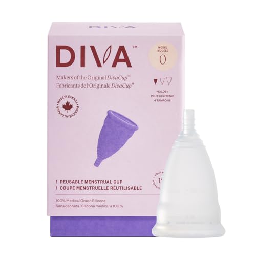 DIVA Cup - Medical Grade Silicone Cup for Period Care - Reusable Menstrual Cup - Up to 12 Hours of Continuous Wear - Model 0 (for Slim Vaginal Canals & First-Time Users)