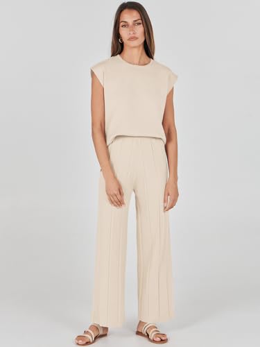 ANRABESS Conjunto de duas peças para mulheres, suéter de malha, pulôver, calça de cintura elástica,