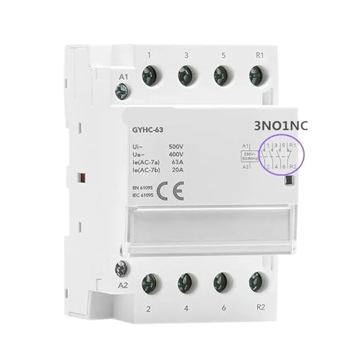Contacteur AC 4P 63A 3NO+1NC sur rail DIN pour maison