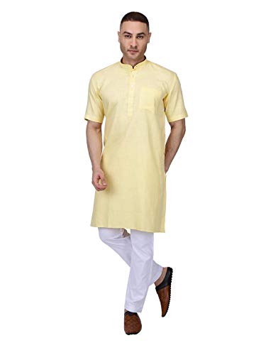 Image of Rajubhai Hargovindas Men's Premium Cotton Half Sleeve Solid Kurta