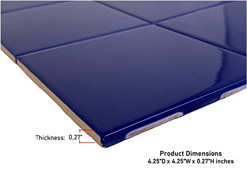 4 In Ceramic Tile Gloss (Shinny) 4 1/4" Box Of 10 Piece For Bathroom Wall And Kitchen Backsplash (Cobalt Blue) By Tenedos #TOP3